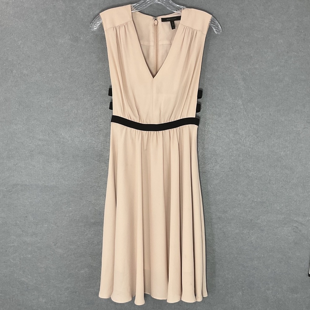 BCBGMAXAZRIA Rachel Dress Womens XXS Blush Cutout V-Neck Fit Flare Boho Flowy